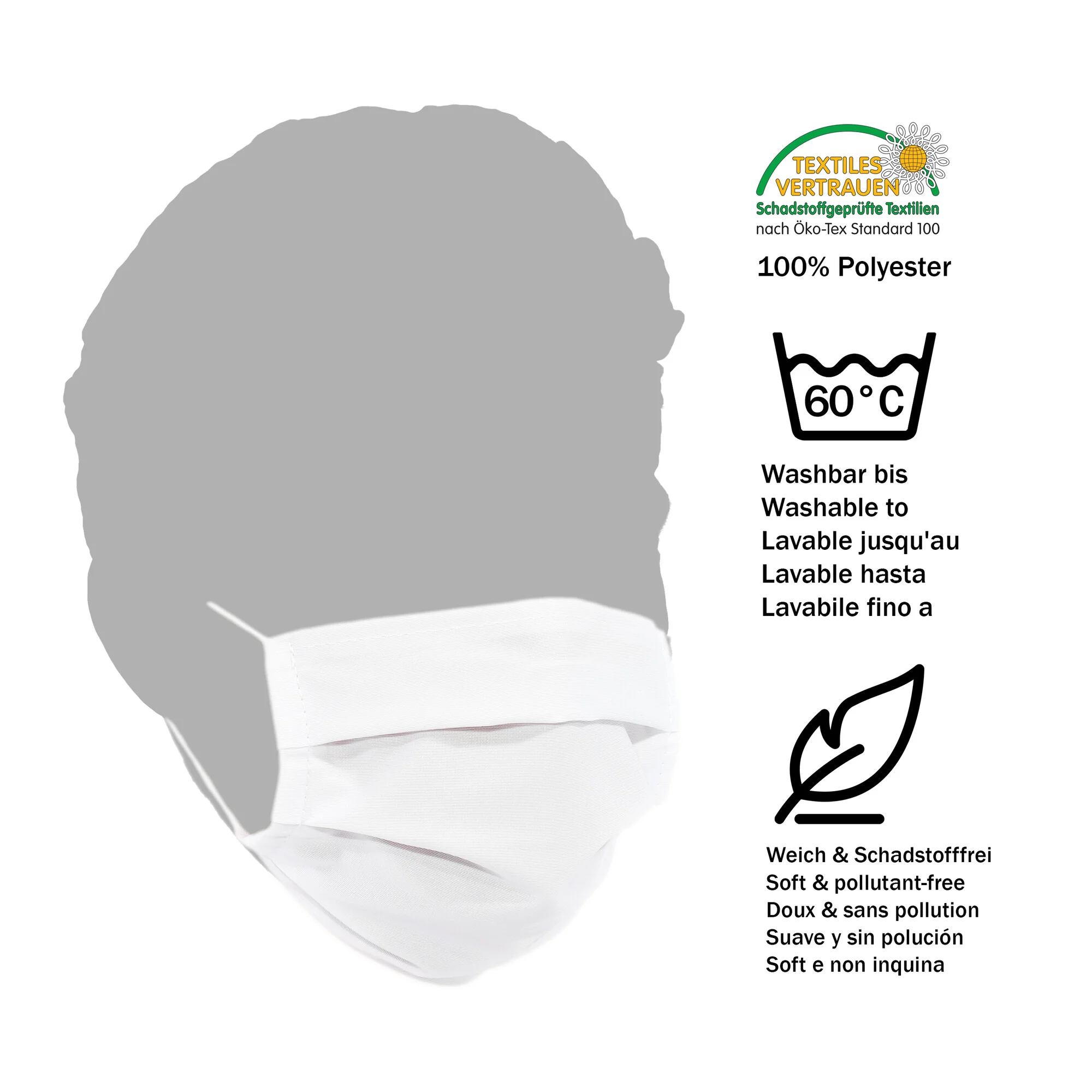 Masque en polyester, blanc, pour enfants, 5 pièces