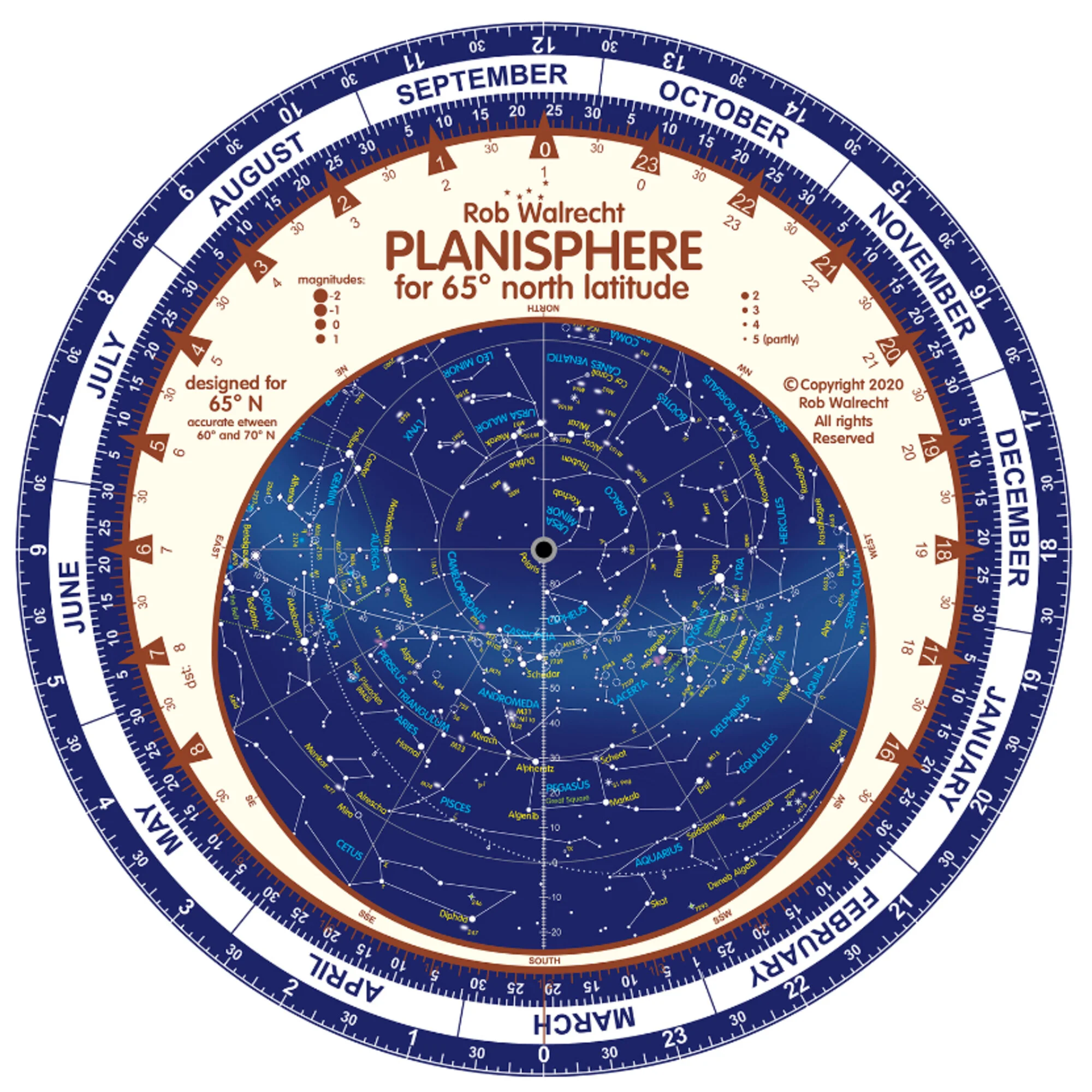 Carte du ciel  Planisphere 65°N 25cm