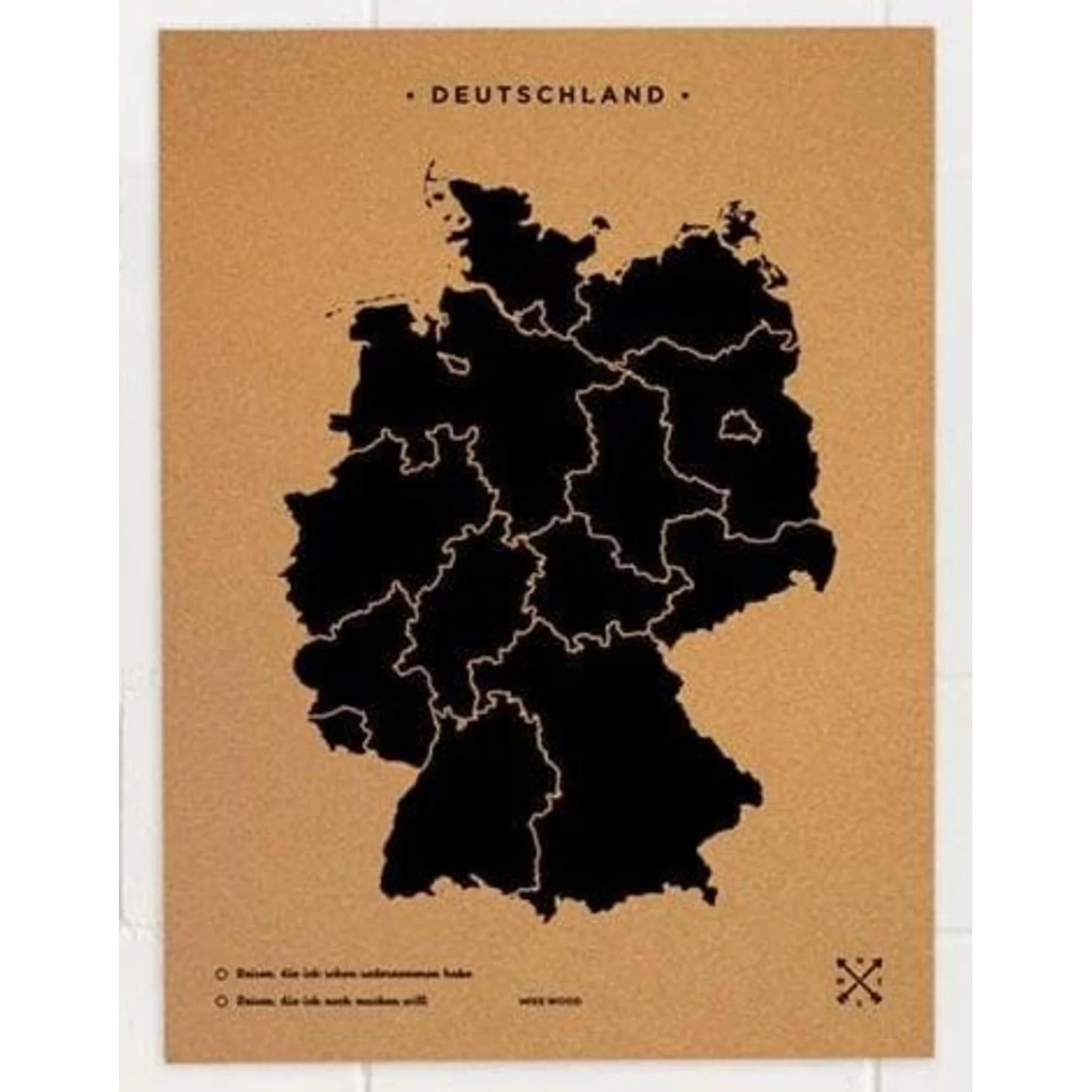 Carte géographique  Woody Map Countries Deutschland Cork XL black (90 x 60 cm)