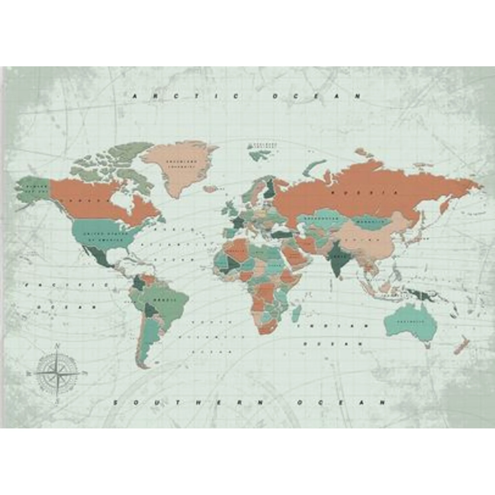 Mappemonde  Woody Map Watercolor Terracotta L