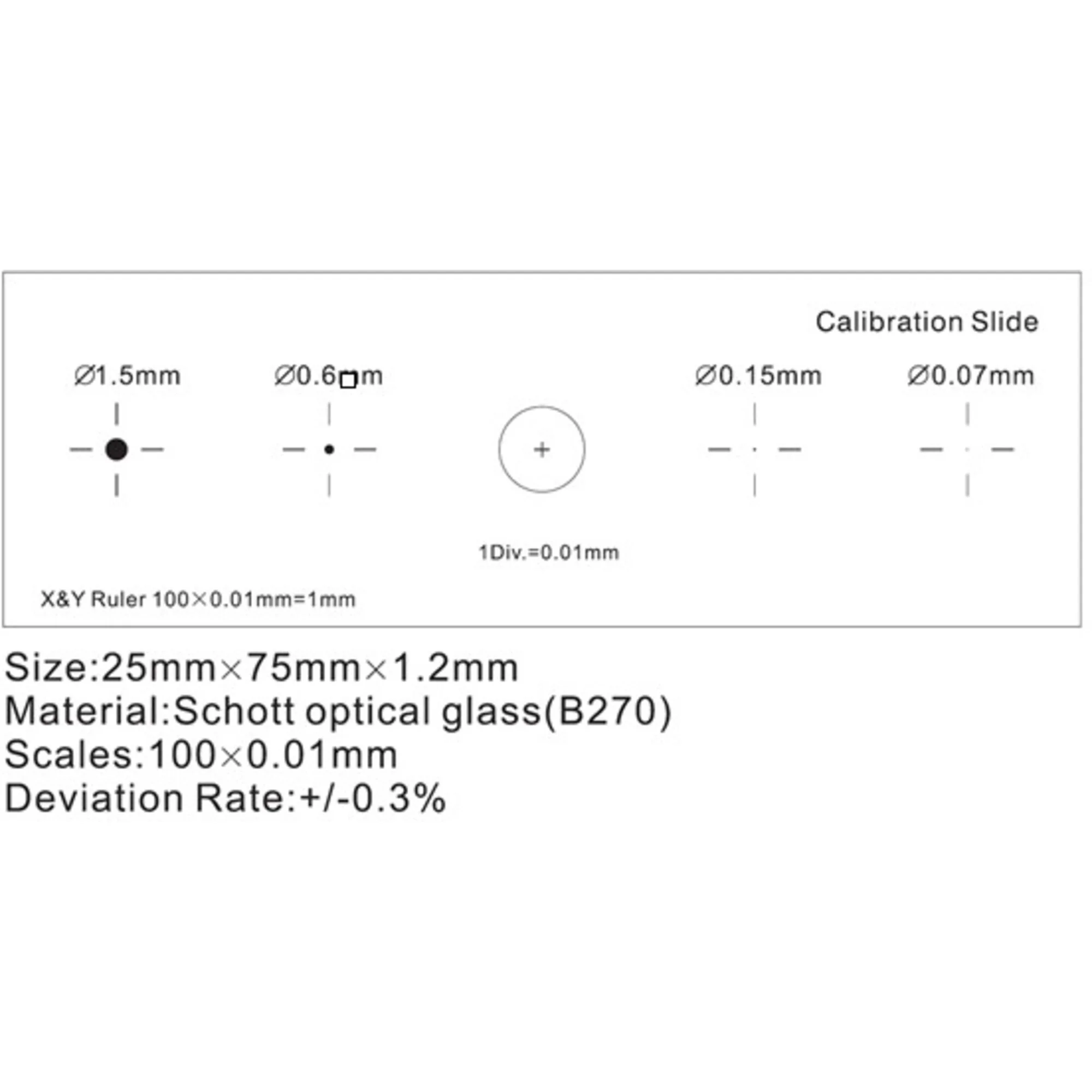 Micromètre-objet, Grille (X&Y) 1mm/100 Div.x0.01mm