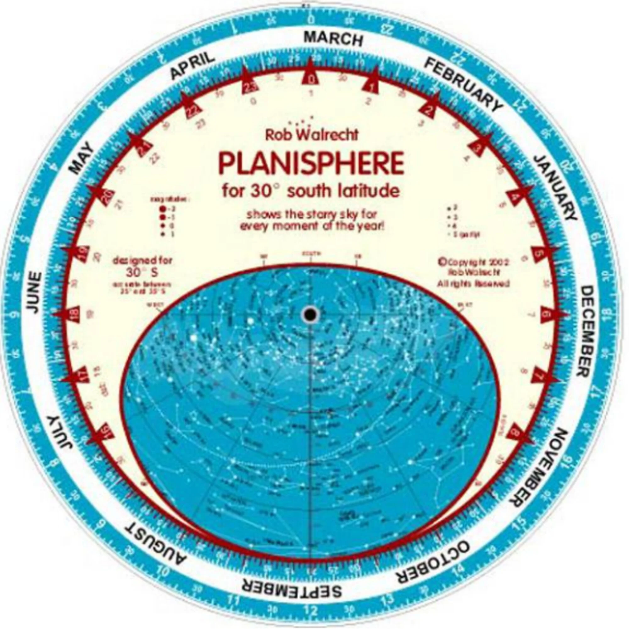 Carte du ciel  Planisphere 30°S 25cm