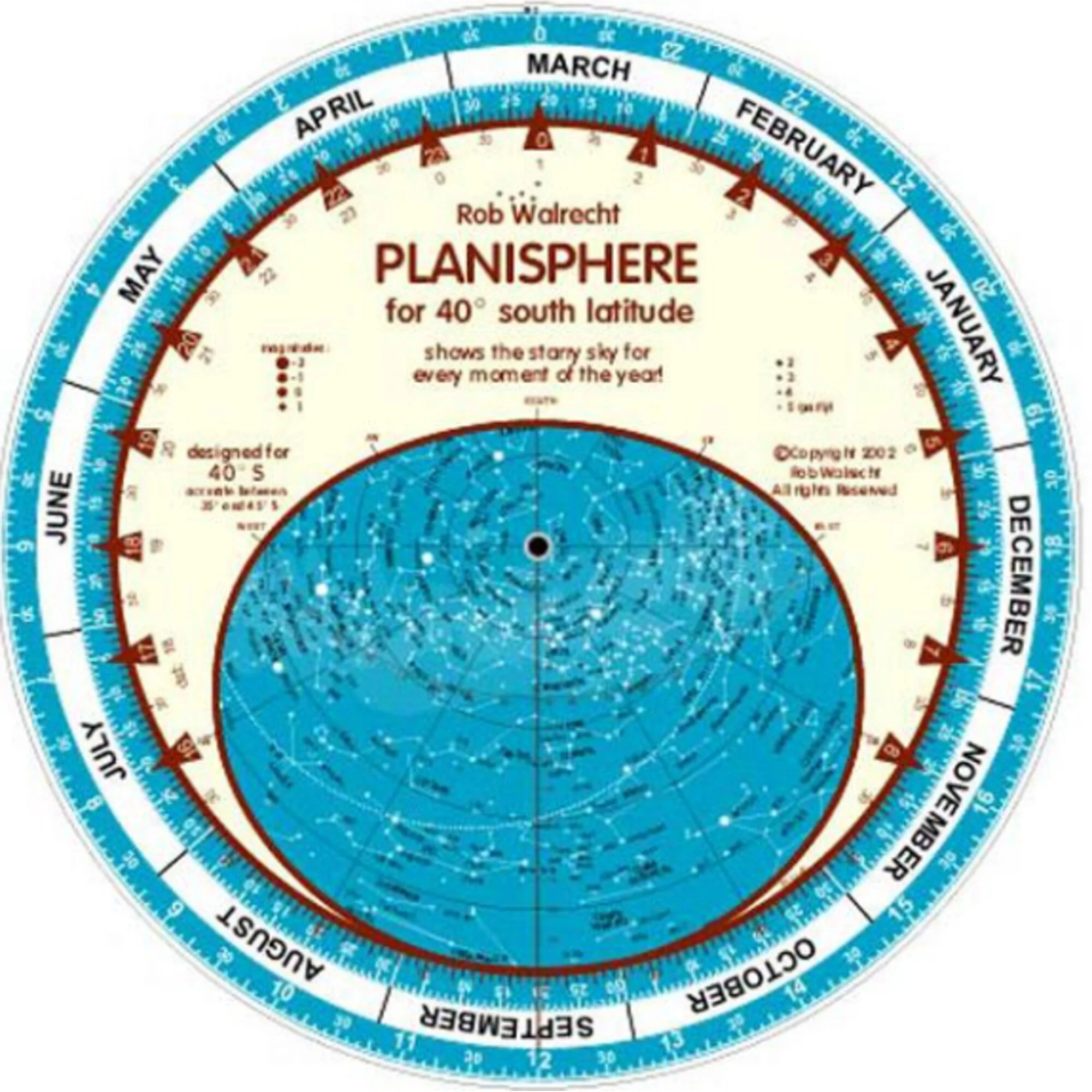 Carte du ciel  Planisphere 40°S 25cm