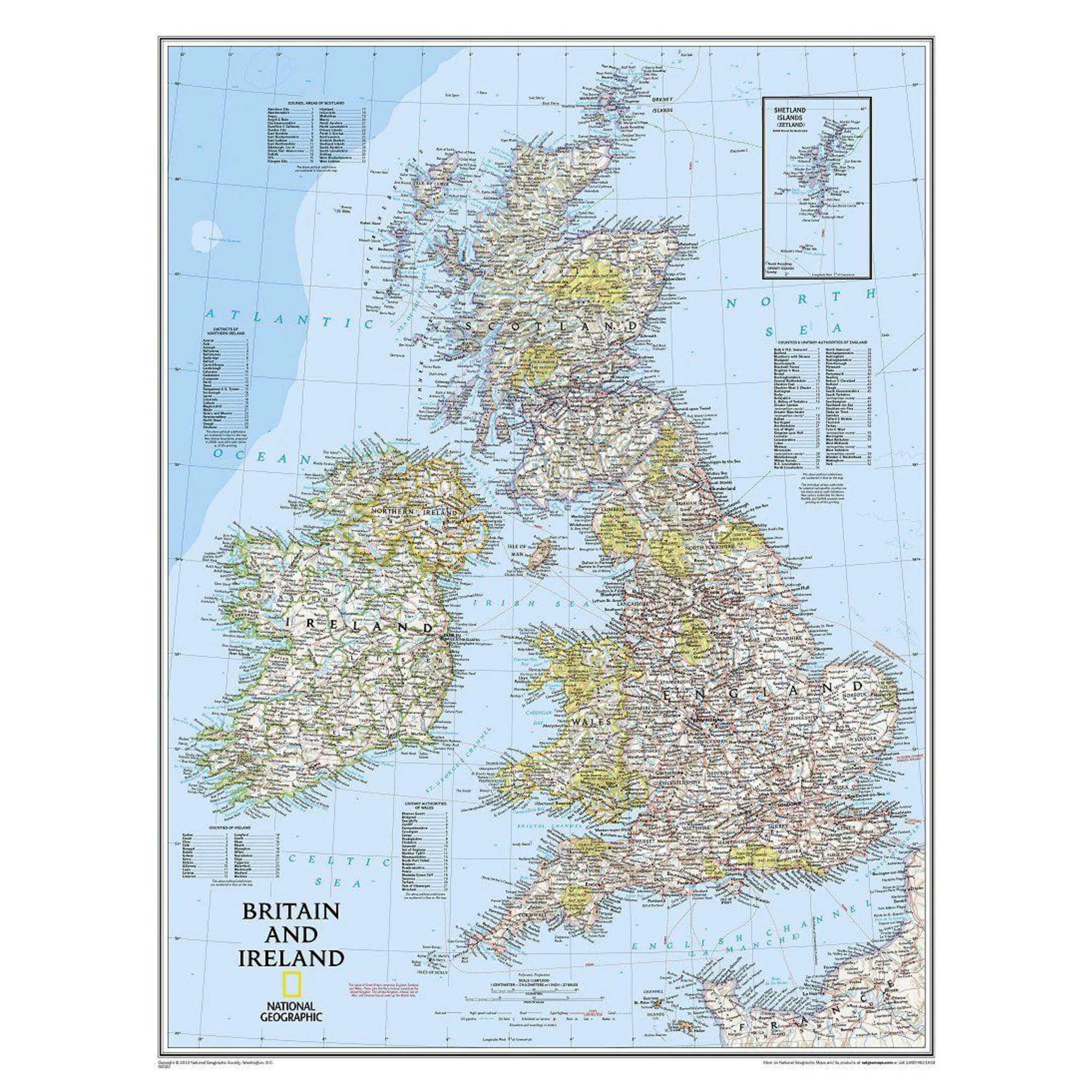 Carte régionale des îles britanniques (plastifiée)