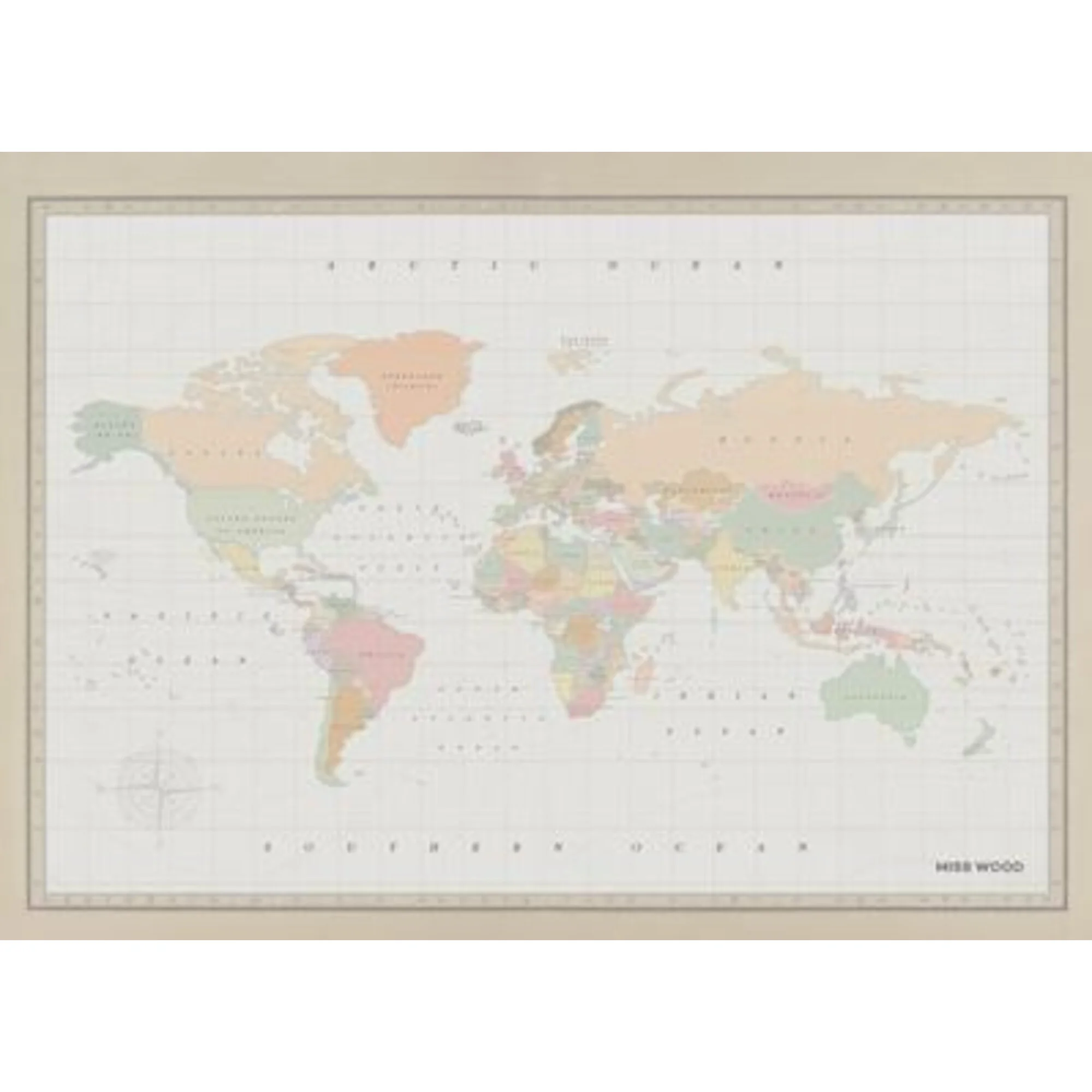 Mappemonde  Woody Map Watercolor Colonial L