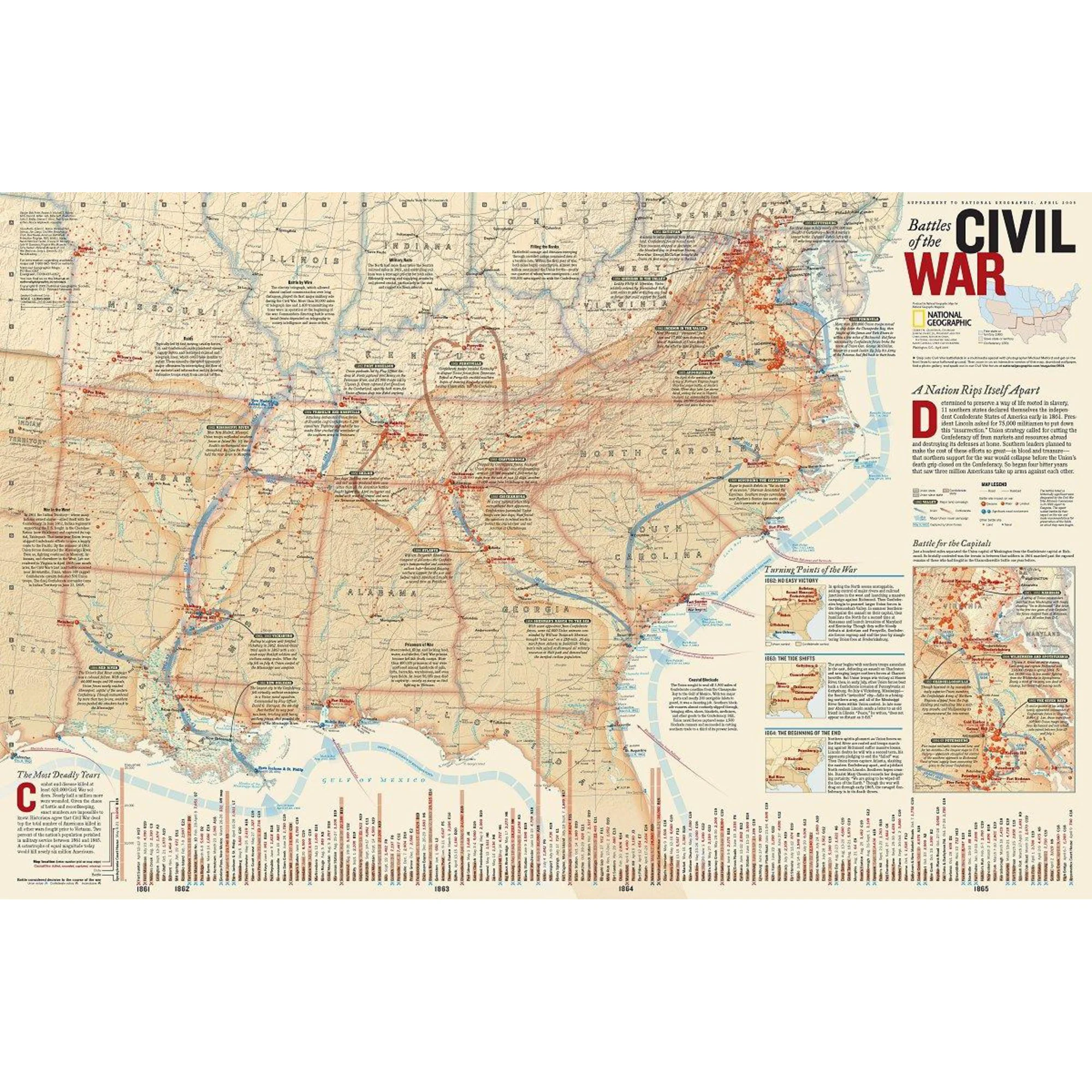 Carte géographique  Amerik. guerre civile