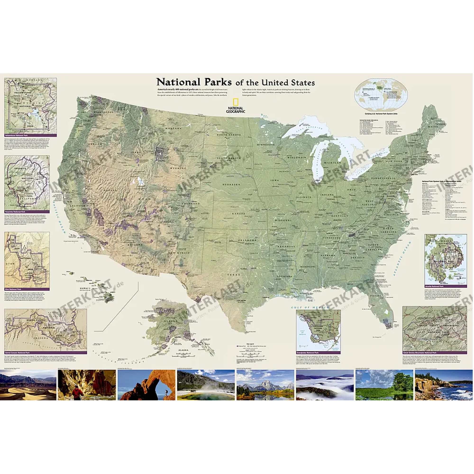 Carte géographique  US National Parks (106 x 76 cm)
