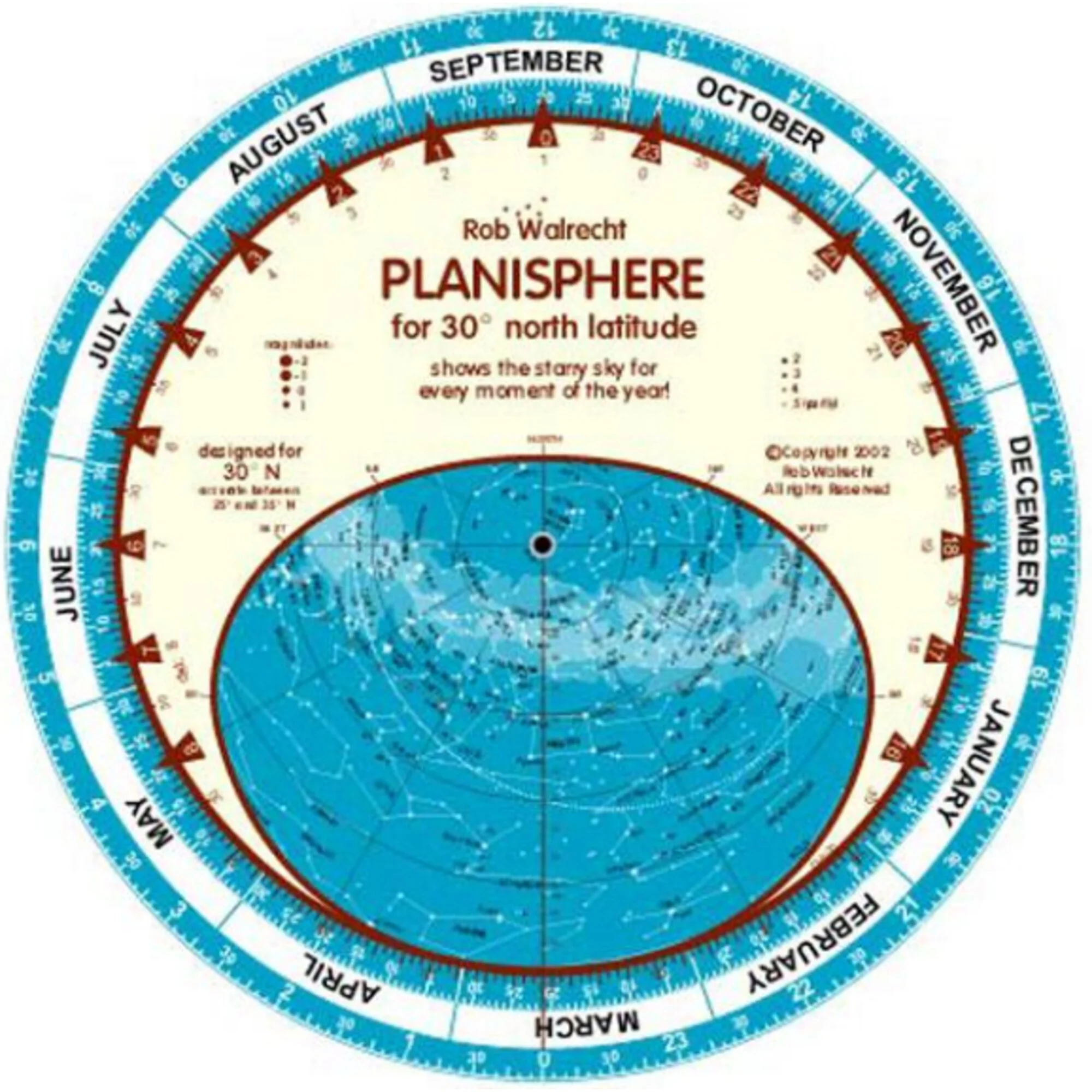 Carte du ciel  Planisphere 30°N 25cm