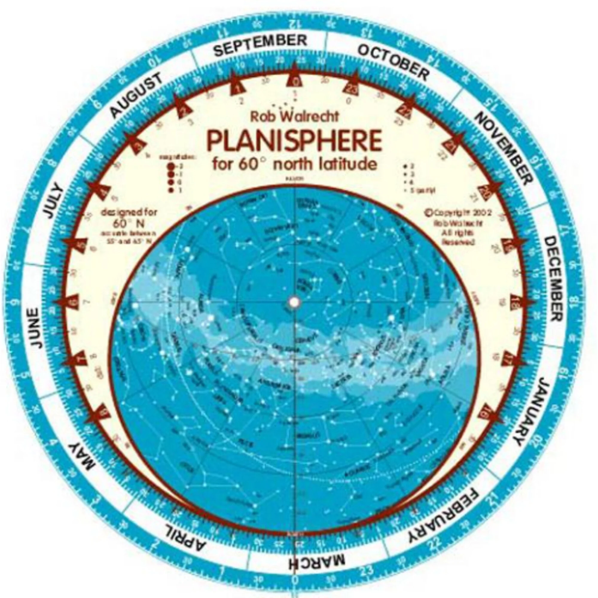 Carte du ciel  Planisphere 60°N 25cm