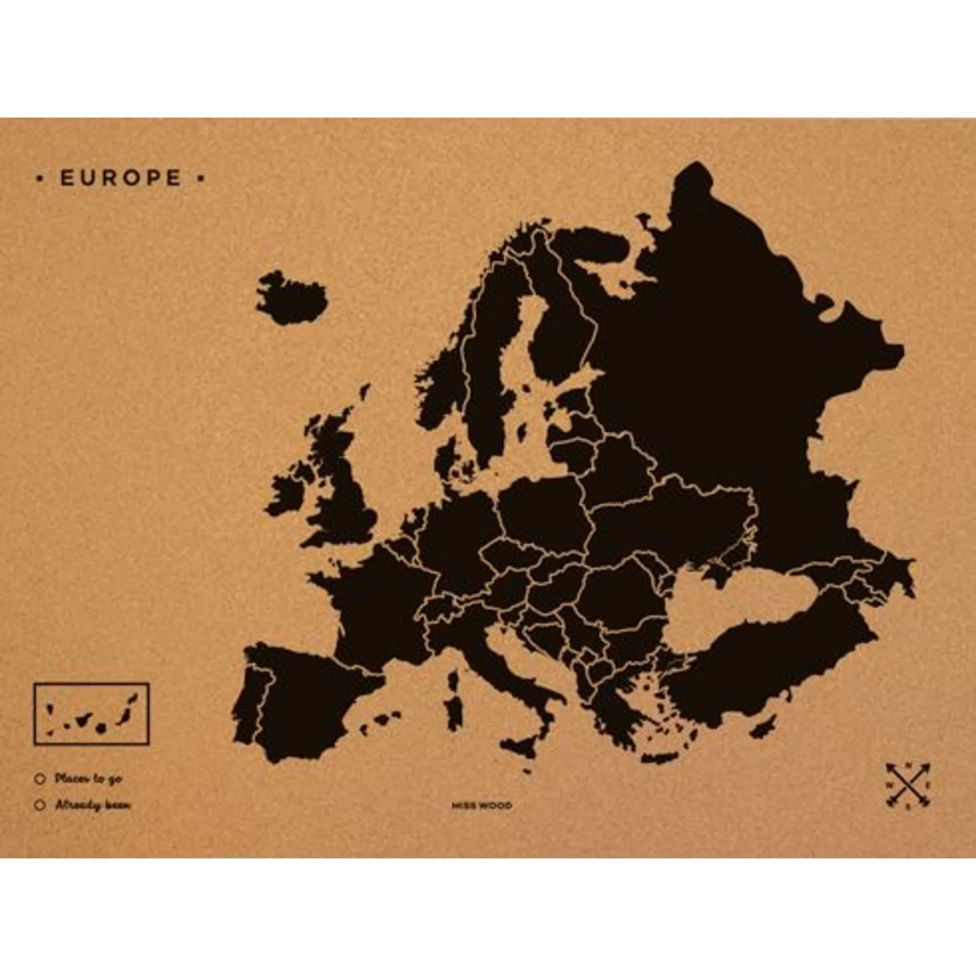 Carte des continents  Woody Map Europa schwarz XL