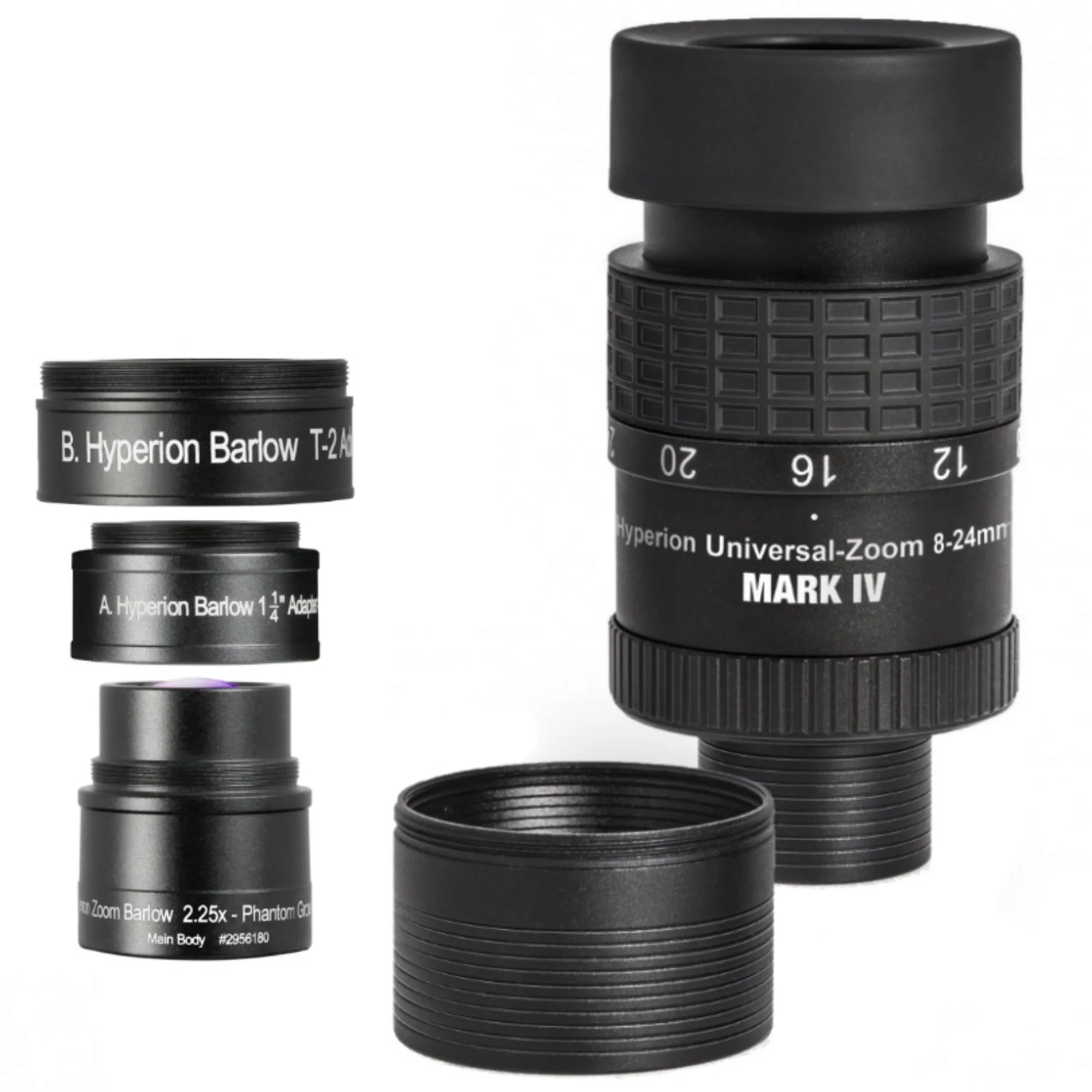 Ensemble oculaire zoom Hyperion Universal Mark IV + lentille de Barlow zoom