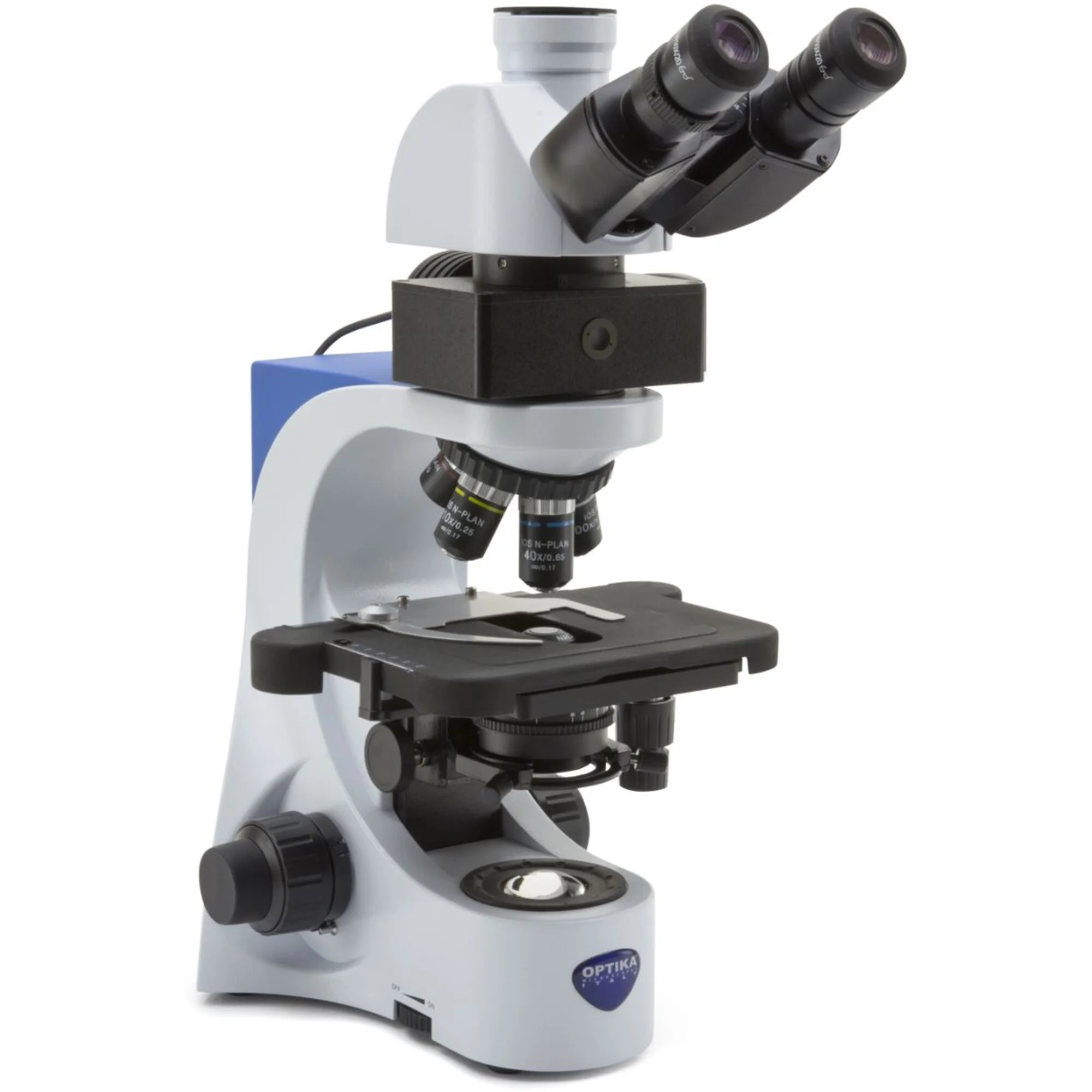 Microscope B-383LD, trino, FL-LED, filtre bleu, N-PLAN, IOS, 40x-1000x