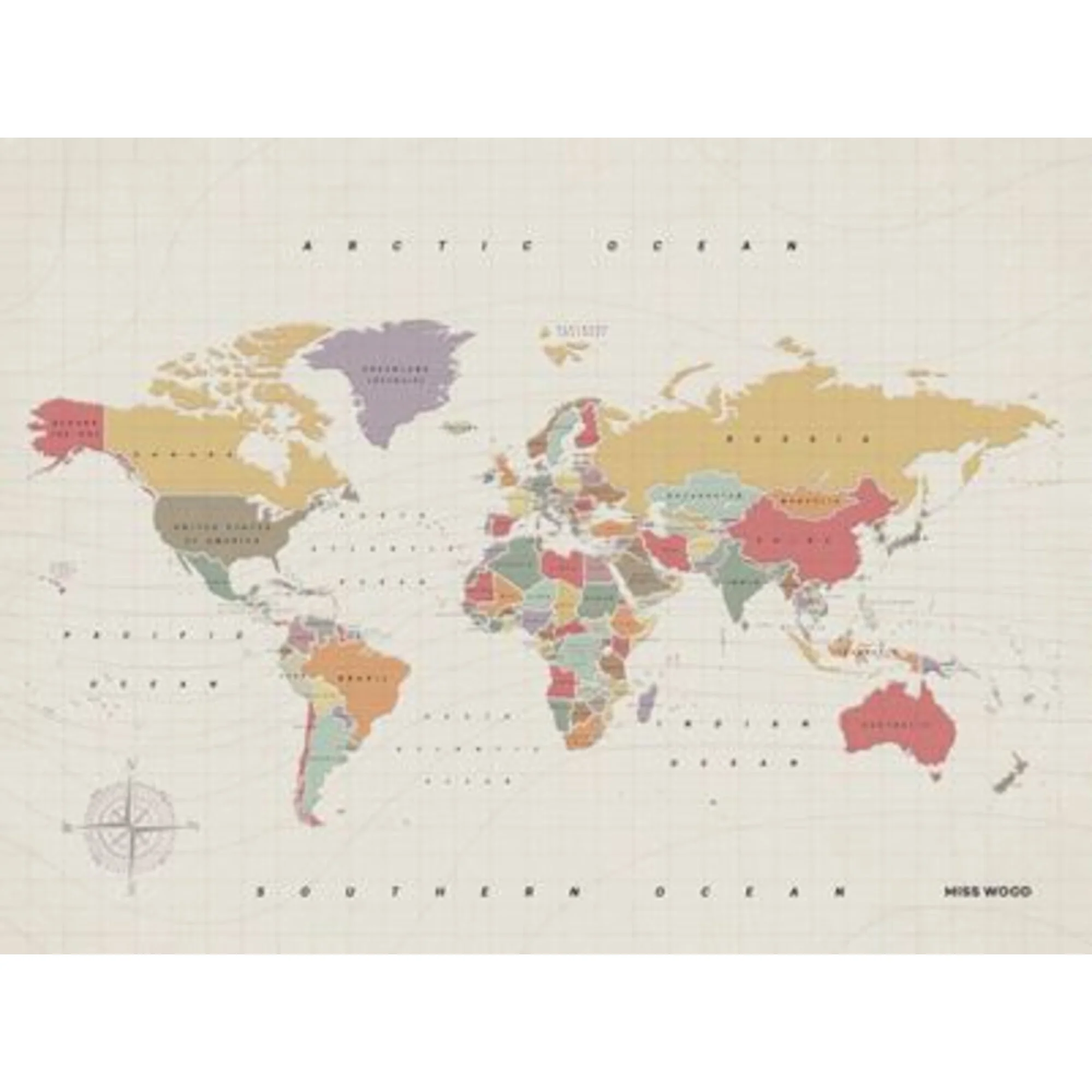 Mappemonde  Woody Map Watercolor Tropical XL