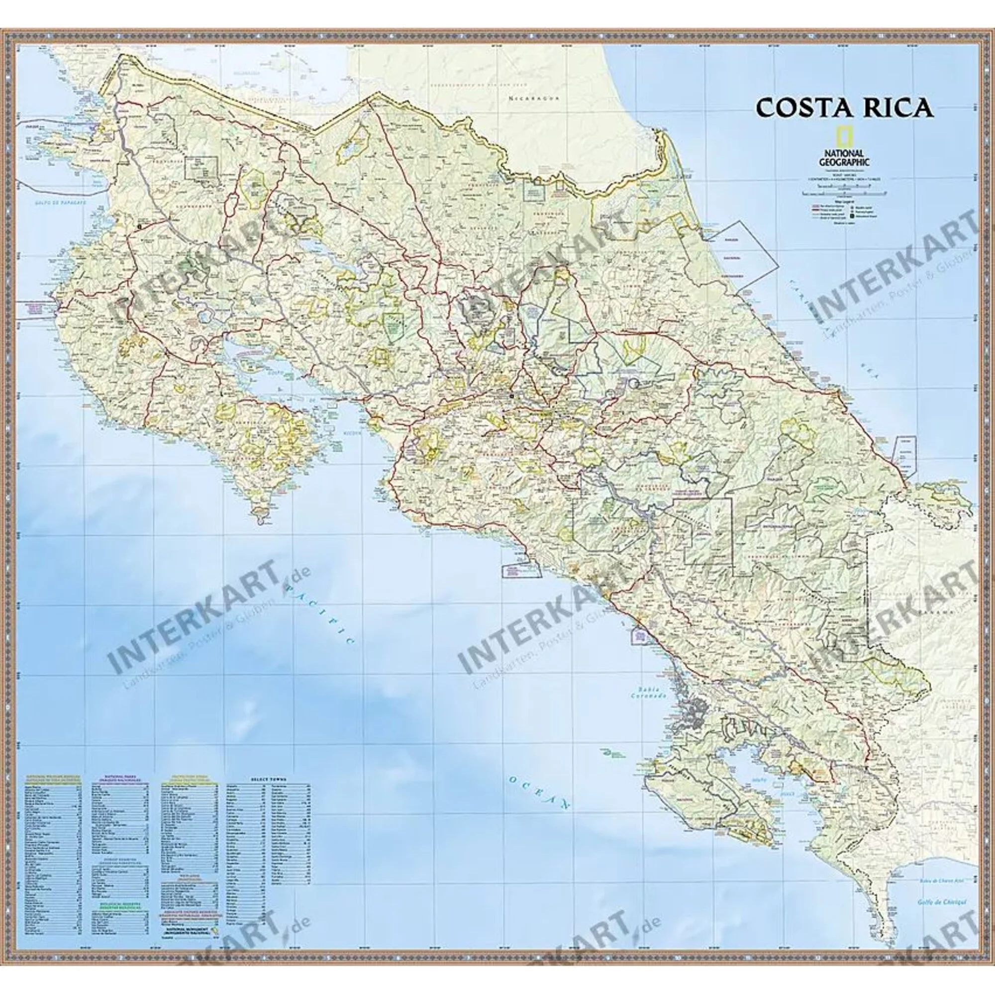 Carte géographique  Costa Rica (96 x 91 cm)
